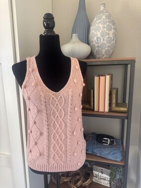 Blu Pepper Pink Cable Knit Tank Sweater - Size M